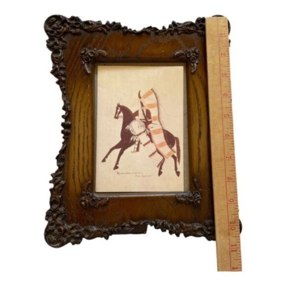 Vintage Handmade-Hand Craved Ornate Brown Wood Picture Frame - Picture 4 of 9